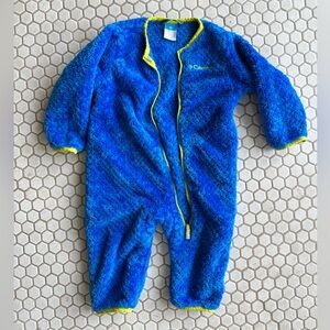 Columbia Royal Blue Fuzzy Kids One-Piece Footie with Lime Trim